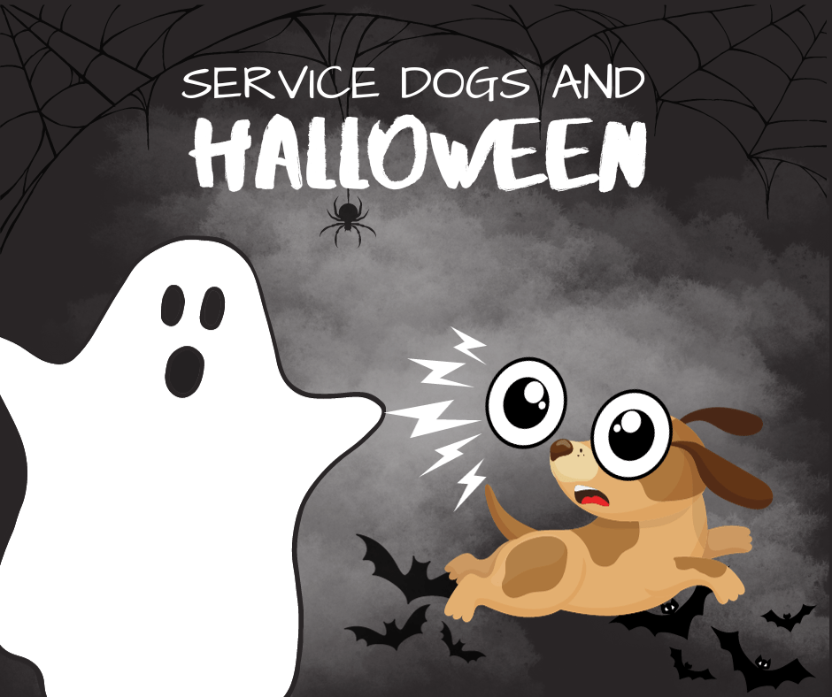 a cartoon of a ghost on the left and a fearful brown dog with dark spots is running away from it
